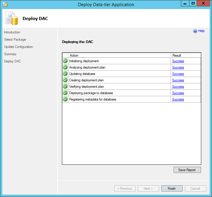 Ergebnis des Datenbank-Deployments