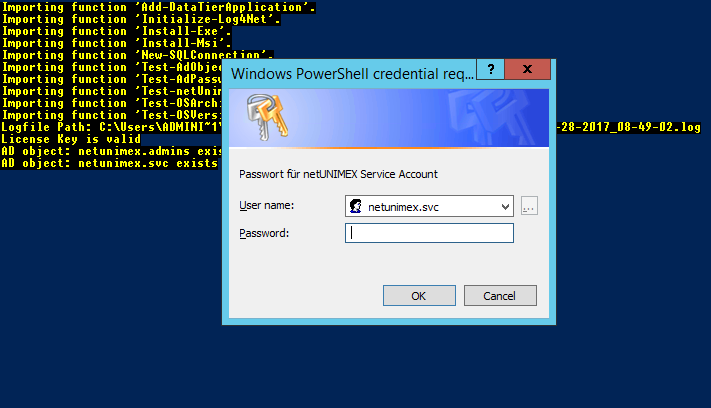 Kennwort für Dienstbenutzer eingeben